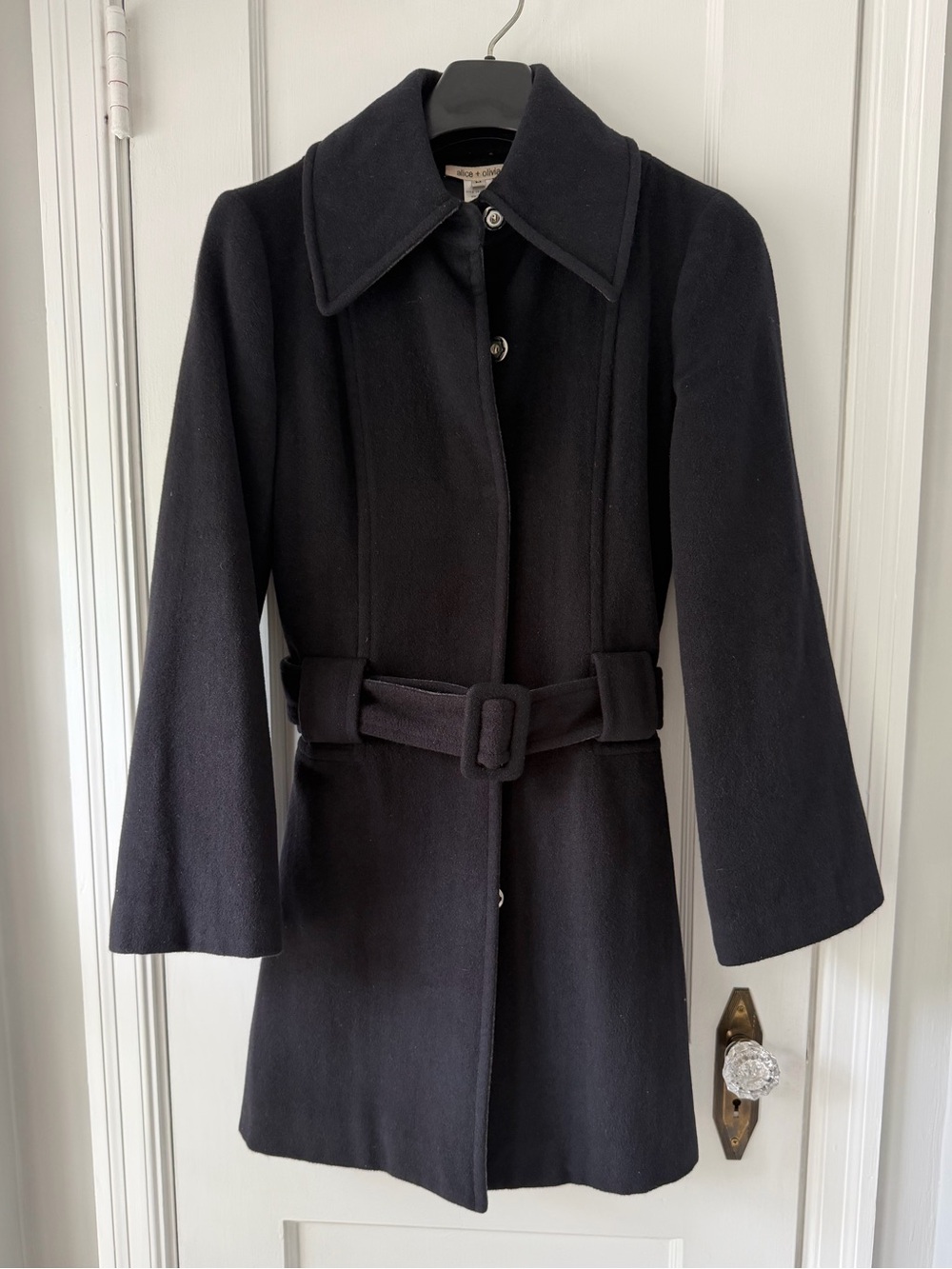 Alice + Olivia Classic Black Belted Wool Coat